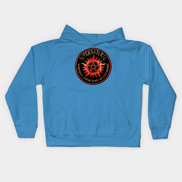 Supernatural Saving People Hunting Things The Family Business Ring Patch Red Rust2 Kids Hoodie by Ratherkool